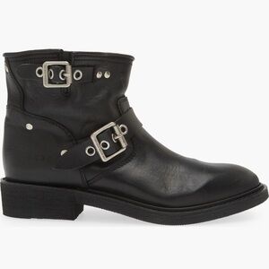 Black Leather Buckle Ankle Boots - Women's
